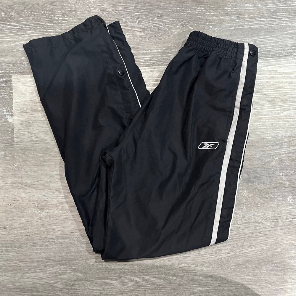 Boys Vintage Full Snap Tear Off Reebok Black Sweat Pants